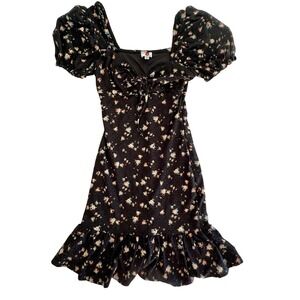 Heart & Heels Black Floral Eyelet Puff Sleeve Mini Dress SX03FJ44 Small